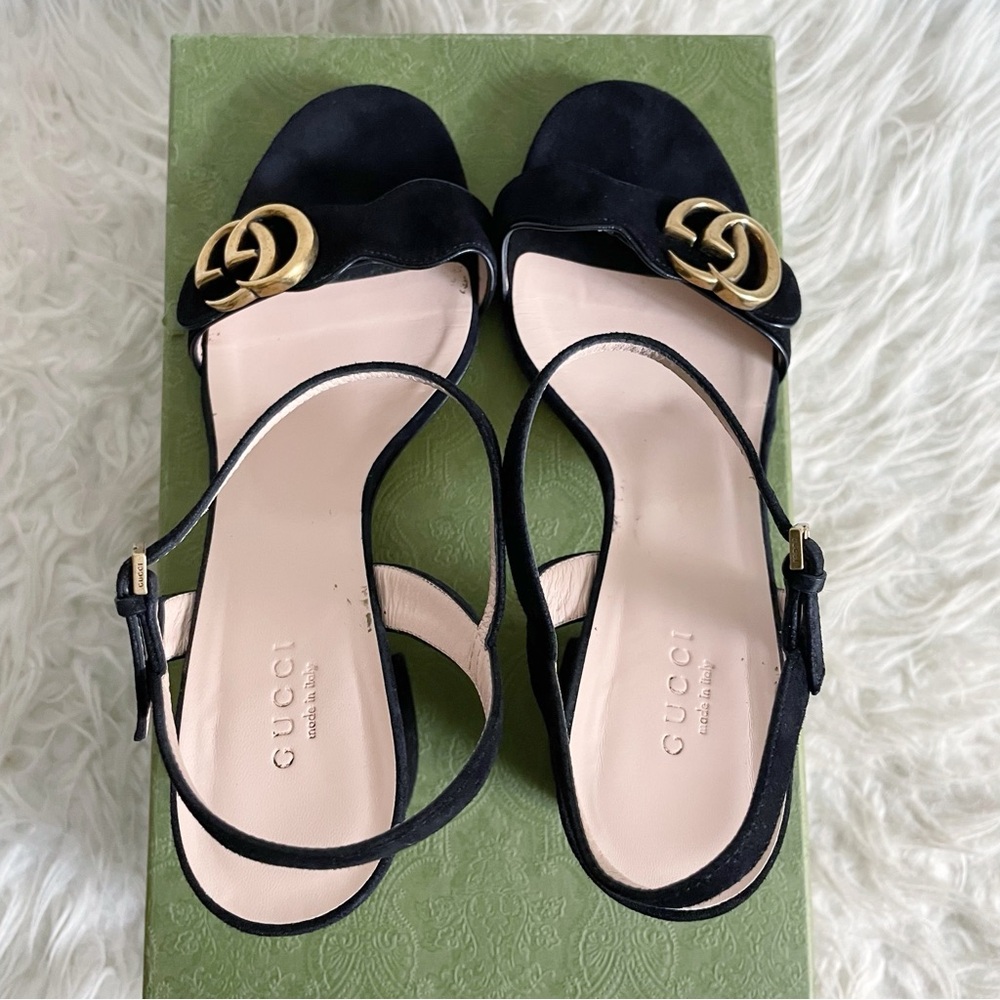 Gucci Marmont Suede Heeled Strappy Sandal GG Gold Logo size 39 - Picture 7 of 10